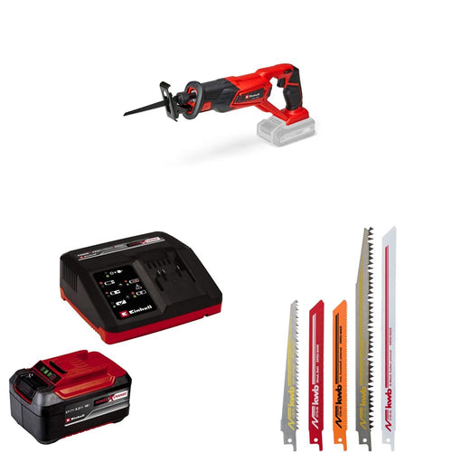 Einhell TE-AP 18/22 Li Akku-Universalsäge – Power X-Change 5.2 Ah Set. Rot-schwarz Akku-Säbelsäge. Sägt Holz, Metall, Kunststoff.