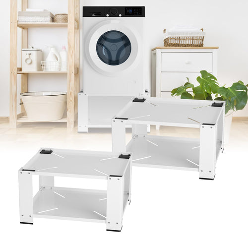 Fiqops Waschmaschinen Untergestell mit Ablage - 60.6x60.6x40cm weiss. Erhöht Waschmaschinen/Trockner, bietet Stauraum.