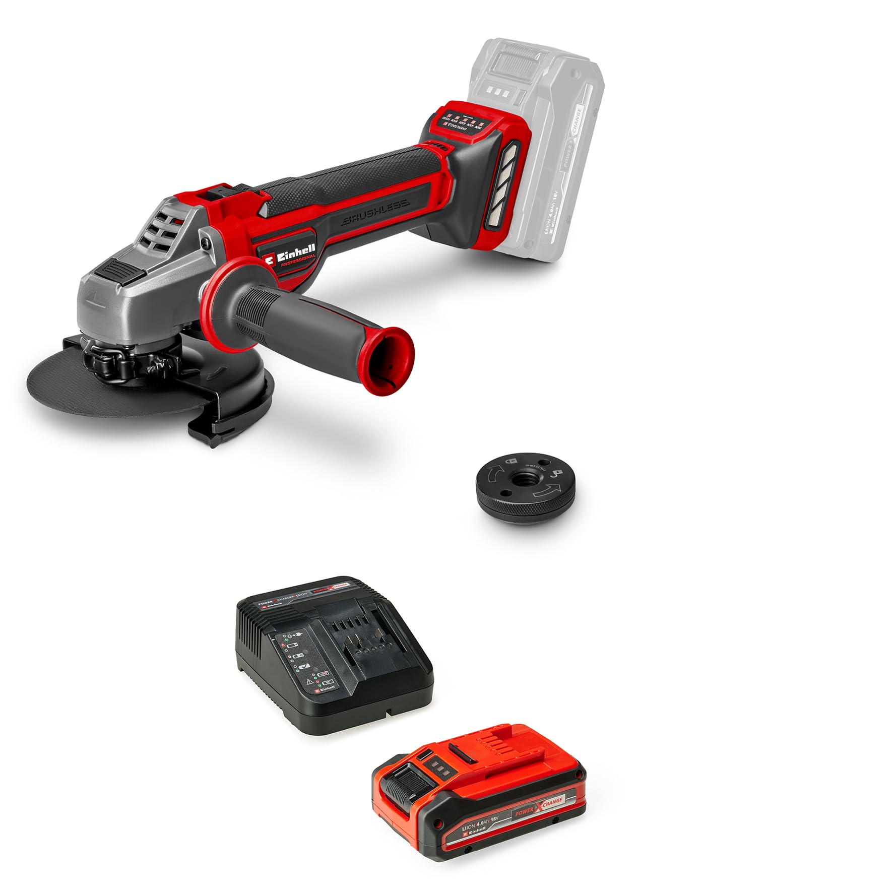 Einhell Professional TP-AG 18/125 CE Q Li Akku-Winkelschleifer - Set: Rotes Gerät zum Trennen & Schleifen.