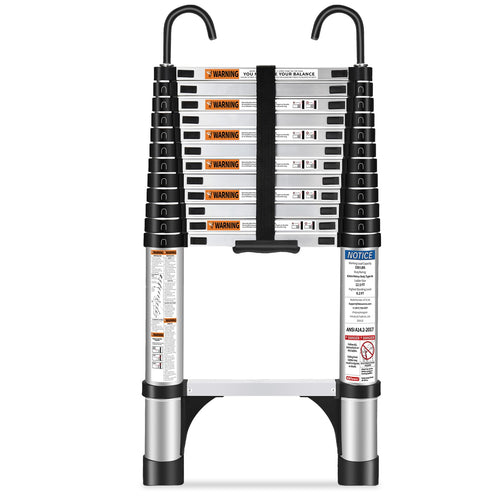 HBTower 3.8m Teleskopleiter - Aluminium mit Haken Silber