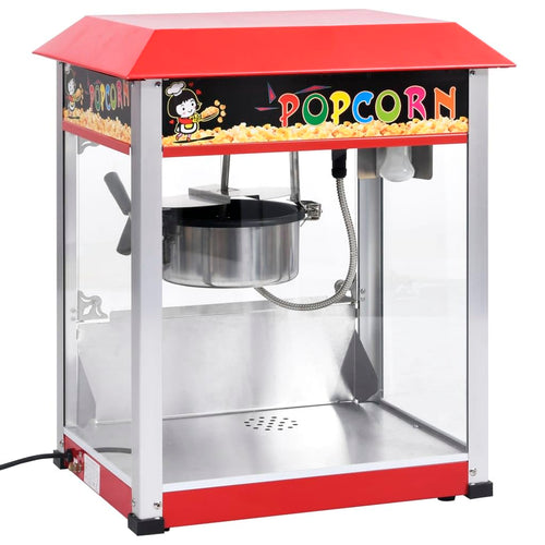 vidaXL Popcornmaschine Popcornautomat – 1400W, Teflon-Topf. Rote Maschine mit transparentem Gehäuse zur Popcornherstellung.