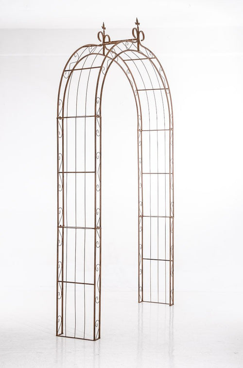 CLP Rosenbogen Sun I romantischer Rankenbogen antik braun, ein Metallbogen als Rankhilfe für Kletterpflanzen im Garten.