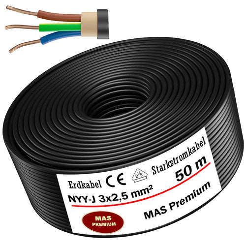MAS Premium NYY-J 3x2,5 mm² Erdkabel Starkstromkabel - 50m