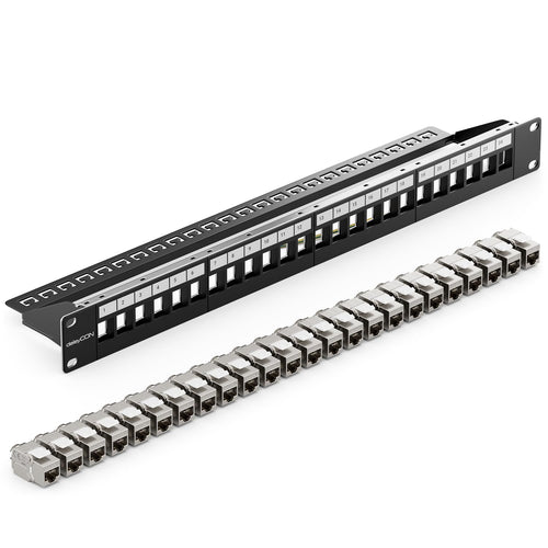 deleyCON 24 Port CAT7 Patchpanel – 24x Keystone Module Schwarz