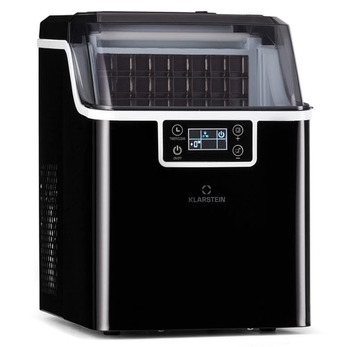Klarstein Eiswürfelmaschine 20kg/24h - Kompakt für Zuhause, mit silbernem Gehäuse, produziert schnell Eiswürfel für den privaten Gebrauch.