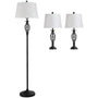 HOMCOM 3er Lampen Set Vintage – 2 Tisch-, 1 Stehlampe Schwarz Weiss. Schwarze und weiße Leuchten im Vintage-Stil zur Ambientebeleuchtung in Wohnräumen.
