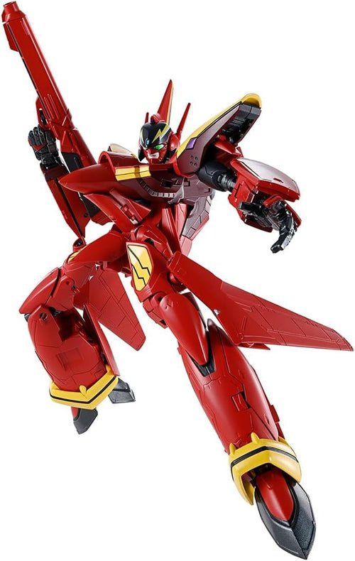 TAMASHII NATIONS Macross 7 VF-19 Custom Fire Valkyrie Actionfigur Hi-Metal R. Roter, transformierbarer Kampfjet-Roboter zum Sammeln.