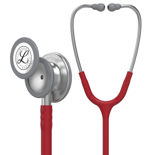 Littmann 5627 Classic III Medizinisches Stethoskop - Burgund. Burgunderroter Schlauch, silbernes Doppelkopf-Bruststück. Auskultation Herz/Lunge.