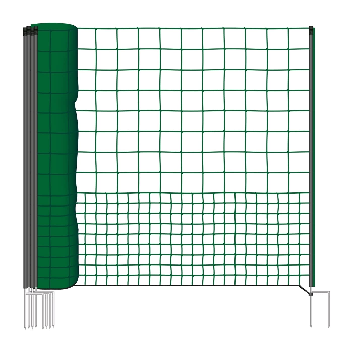 VOSS.farming Hühnernetz mit Durchgang 25m 125cm grün ohne Strom. Grünes Geflügelnetz. Mobiler Zaun zur Geflügelhaltung.