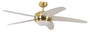 Deckenventilator Melton m. Licht & FB, Messing/Weiss, Ø132cm. Messing-weisser Deckenventilator. Kühlt, belüftet Räume, spendet Licht.