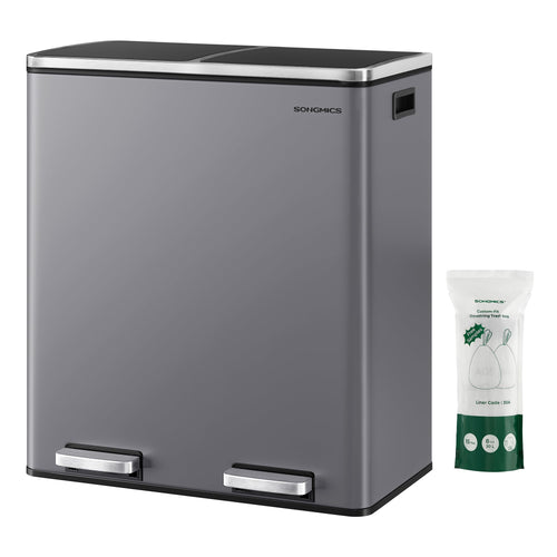 SONGMICS LTB060G01 Mülltrennsystem Treteimer - 2x30L Schiefergrau