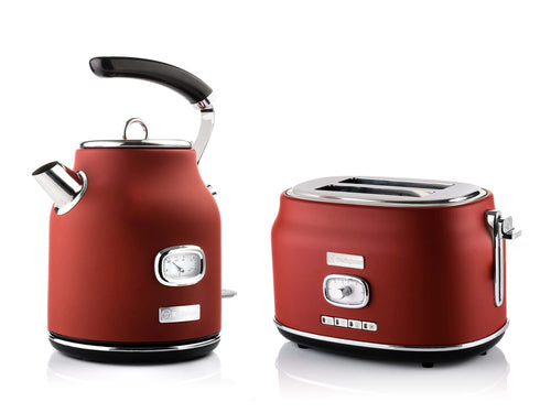 Westinghouse Retroline Frühstück-Set Toaster Wasserkocher – Rot: Toaster, rechteckig; Kessel, zylindrisch; für Toast, kochendes Wasser.