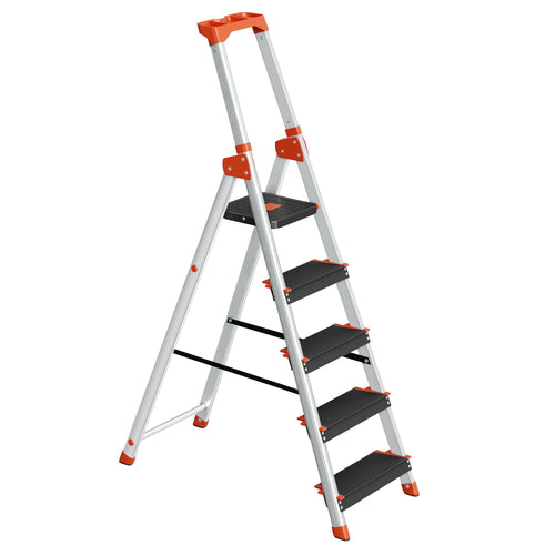 SONGMICS GLT05BK Alu-Leiter 5 Stufen - Schwarz-Orange