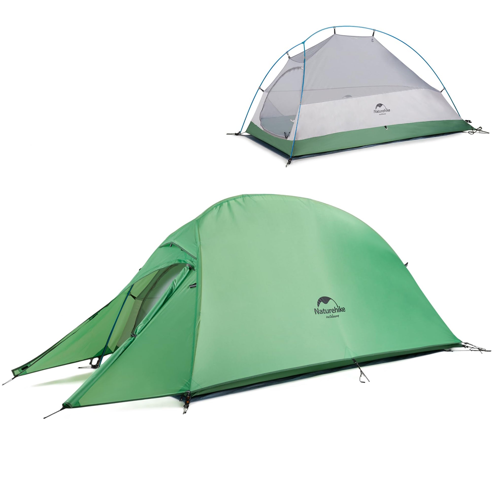 Naturehike Cloud up 1 Ultraleicht Zelt 4-Sais. - 210T Grün. Grünes 1-Personen-Kuppelzelt für Camping in allen Jahreszeiten.