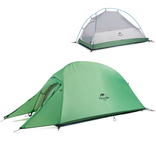 Naturehike Cloud up 1 Ultraleicht Zelt 4-Sais. - 210T Grün. Grünes 1-Personen-Kuppelzelt für Camping in allen Jahreszeiten.