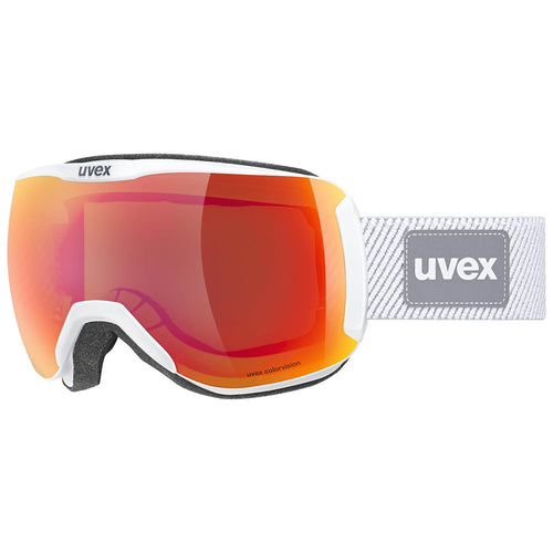 uvex downhill 2100 CV planet Skibrille - white/scarlet-green: Weiße Brille mit scarlet-grüner CV-Scheibe.