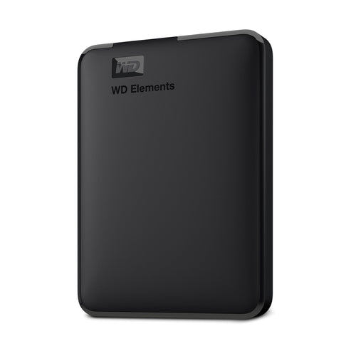 WD Elements Portable Externe Festplatte - 2 TB Schwarz. Rechteckiges, schwarzes Gehäuse zur externen Datenspeicherung und Sicherung.