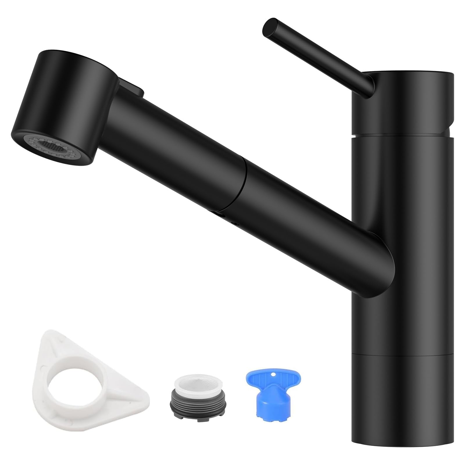 DAYONE Einhand Spültischarmatur schwarz - Ausziehbar, Hochdruck. Gebogene, schwarze Armatur für Hochdruck-Wasserregelung am Spültisch.