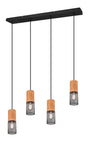 Trio Leuchten Pendelleuchte Tosh 304300432 schwarz matt Holz. Matt-schwarze Hängeleuchte mit Holzdetails zur Raumbeleuchtung.