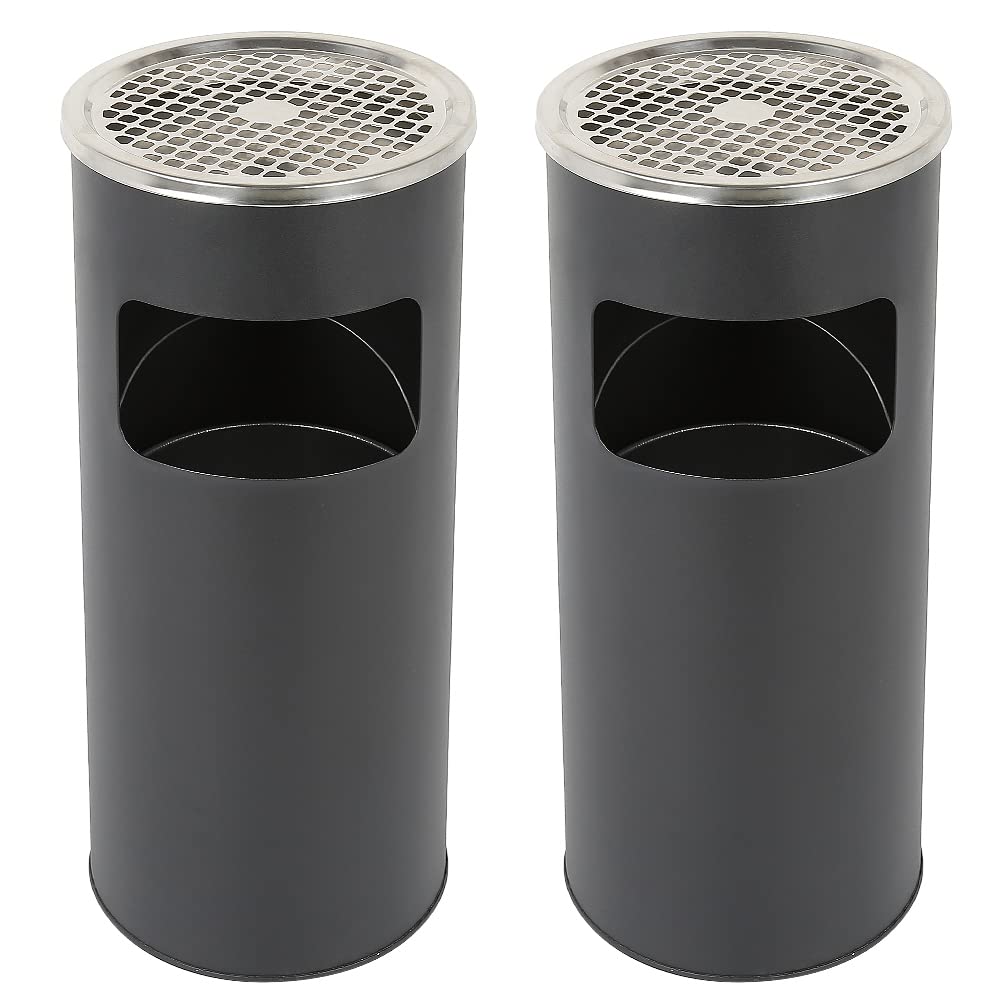 XUANYU 2er-Set 30L Mülleimer Aschenbecher Standaschenbecher – Schwarz: Zwei zylindrische Behälter für Abfall- und Ascheentsorgung.