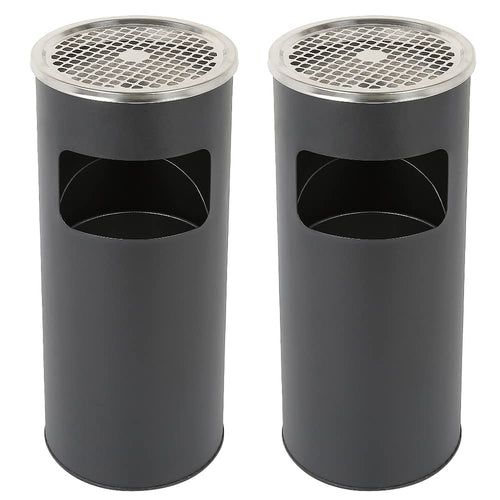 XUANYU 2er-Set 30L Mülleimer Aschenbecher Standaschenbecher – Schwarz: Zwei zylindrische Behälter für Abfall- und Ascheentsorgung.