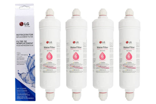 LG ADQ73693901 Ersatz Kühlschrank Wasserfilter Kartusche - 4 Stück. Vier weiße, zylindrische Kartuschen filtern Verunreinigungen aus Trinkwasser für den Kühlschrank.