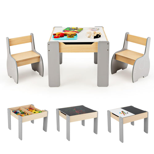 COSTWAY Kindertisch mit 2 Stühlen Kindersitzgruppe - Grau