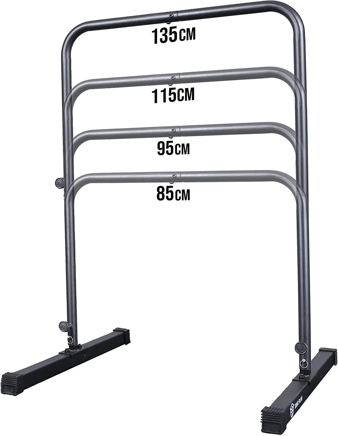 Eric Flag Calisthenics Station – 4-fach Höhenverstellbar freistehend. Schwarze Stahlkonstruktion mit höhenverstellbarer Klimmzugstange. Für Pull-ups, Dips und Bodyweight-Training.