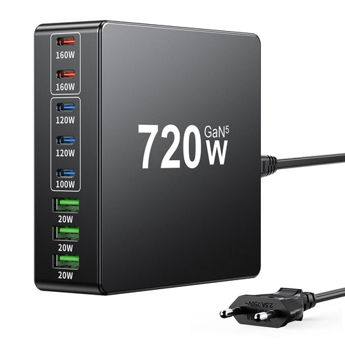 FNITAER 720W USB C Ladegerät – 8-Ports Schnellladestation