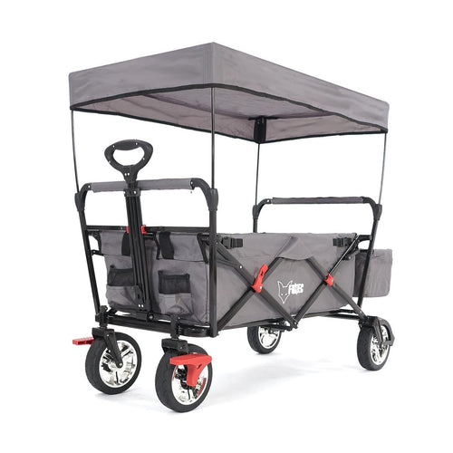 Fuxtec Bollerwagen FX-CT500 faltbar Grau mit Dach: Mit aufgestelltem Verdeck. Transportiert Kinder und Gepäck für Ausflüge.