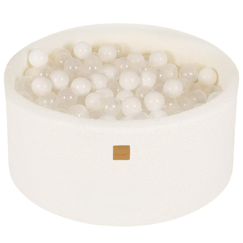 MEOWBABY Bällebad Boucle 90x40cm: Rundes, weißes Schaumstoff-Kugelbad, 90 cm Durchmesser, 40 cm hoch, inkl. 300 Bälle. Spielbereich für Babys ab 1 Jahr.