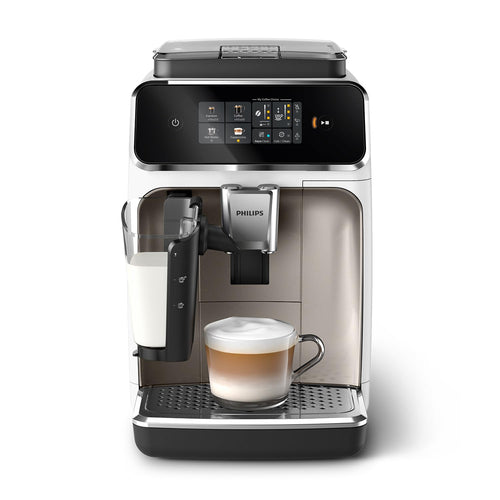Philips 2300 Series Vollautomatische Espressomaschine – Weiss/Chrom. Mahlt Bohnen, brüht Espresso und Kaffee.