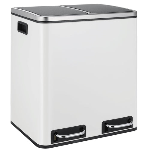 LIFERUN Doppelfach Treteimer 2x15L Metall Softclose Weiss