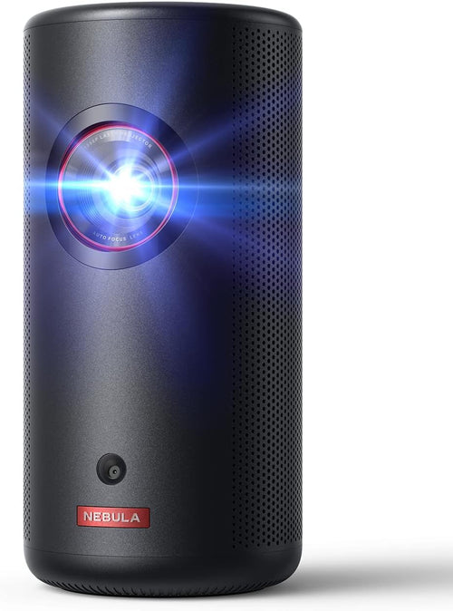 Nebula Anker Capsule 3 Laser 1080p Mini Beamer Schwarz. Zylindrisches Gerät für mobile 1080p Laserprojektion.