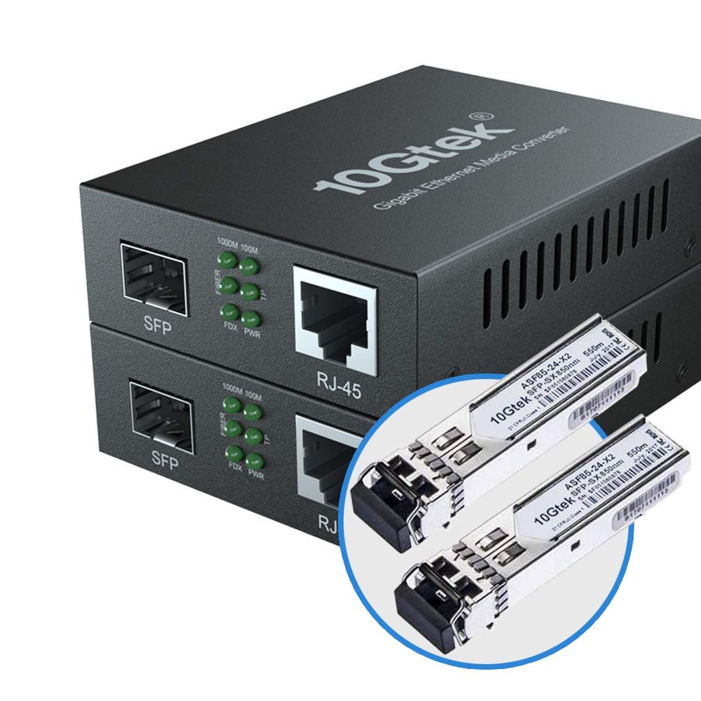 10Gtek® Gigabit Ethernet Medienkonverter SFP SX Multi-Mode (2er-Set), schwarz. Wandelt Kupfer in Glasfaser um zur Netzwerkerweiterung.
