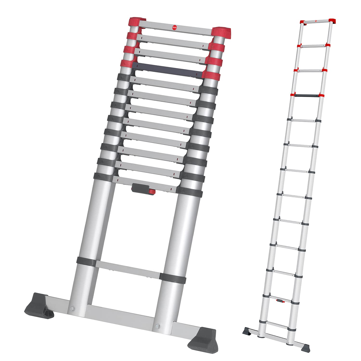 Hailo T80 FlexLine Alu-Sicherheits-Teleskopleiter - 13 Sprossen. Alu-Teleskopleiter mit 13 Sprossen für variable Arbeitshöhen.