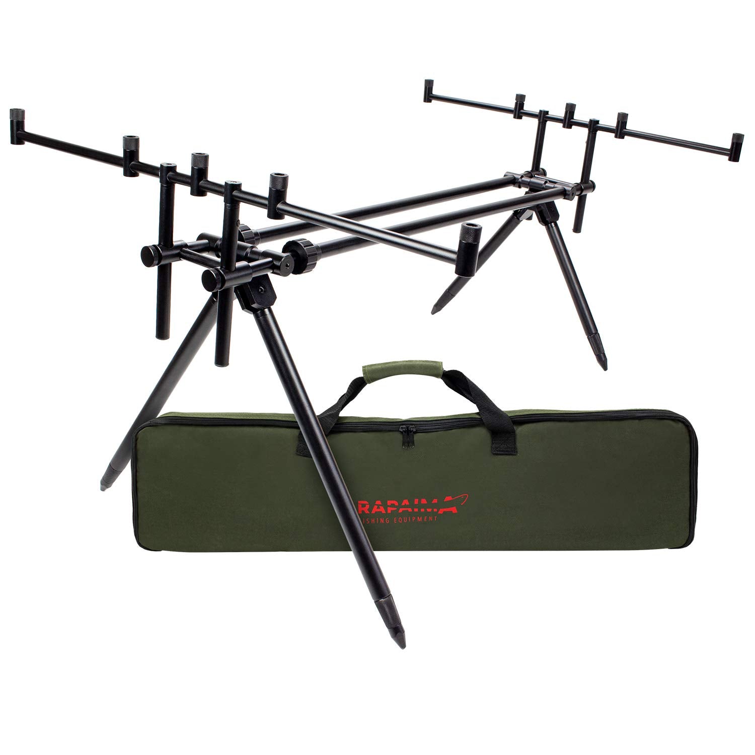 Riverbank Rod Pod Alu Rutenauflage 5 Ruten – Schwarz. Schwarzes Rod Pod aus Aluminium zum sicheren Ablegen von 5 Angelruten beim Angeln.