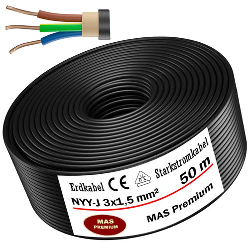 MAS Premium NYY-J 3x1,5 mm² Erdkabel Starkstromkabel - 50m