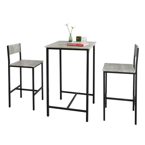 SoBuy OGT27-HG Bartisch Set mit 2 Stühlen Grau – 60x97x60 cm. Graues Set aus Bartisch und 2 Barhockern als kompakter Essplatz.