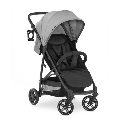 Hauck Rapid 4R Plus Kinderbuggy mit Liegefunktion - Grau. Ein kompakter, grauer Kinderwagen mit verstellbarer Rückenlehne zum Transport von Babys und Kleinkindern.