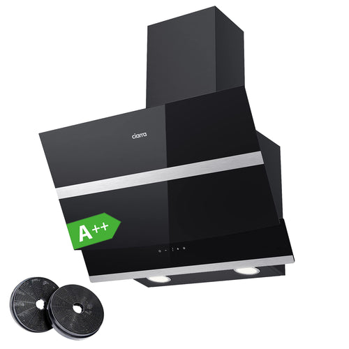 CIARRA CBCB6736N Kopffreie Schräghaube - 60 cm Schwarz. Schwarzes, schräges Modell zur Absaugung von Kochdünsten und Gerüchen.