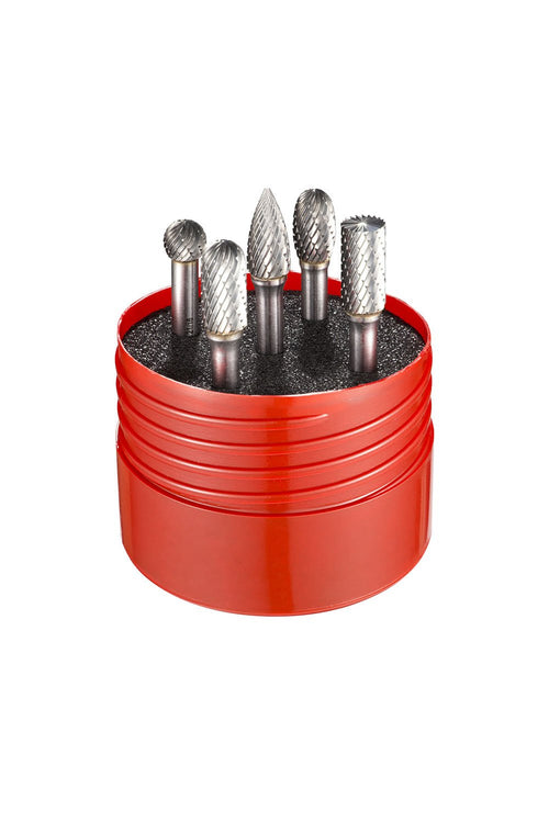 Dormer Hartmetall Rotationsfräser Set für Metallbearbeitung - 5-teilig. Graue, zylindrische Fräser zum Fräsen und Entgraten von Metall.