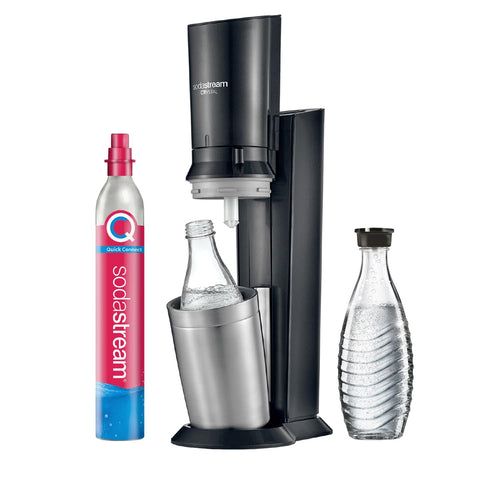 SodaStream CRYSTAL 3.0 Wassersprudler - Titan Quick-Connect. Titanfarben. Karbonisiert Wasser in Glaskaraffen mit Quick-Connect CO2-Zylinder.