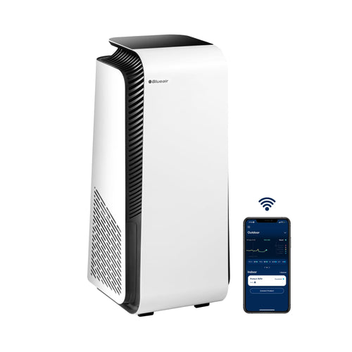 BLUEAIR HealthProtect 7370i Smarter Luftreiniger - Weiss. Weißer, säulenförmiger Luftreiniger reinigt Raumluft von Partikeln, Viren, Gerüchen.