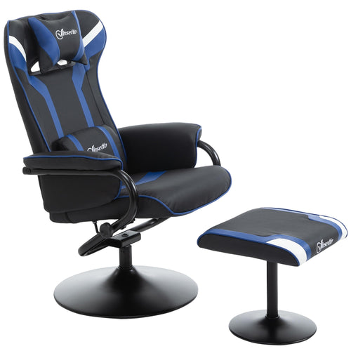 Vinsetto Relaxsessel mit Hocker – Gaming Sessel Dunkelblau+Schwarz. Bietet ergonomische Sitzposition für Gaming und Entspannung.