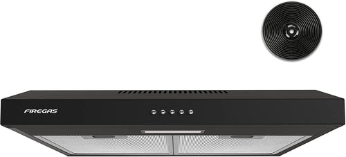 FIREGAS Dunstabzugshaube 60cm Einbau Unterbau. Schwarze, flache Abzugshaube entfernt Kochdünste über Abluft oder Umluft.