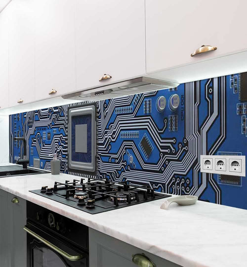 MyMaxxi Schaltkreis blau grau Küchenrückwand Folie matt 280x60cm. Schützt und dekoriert die Küchenwand.