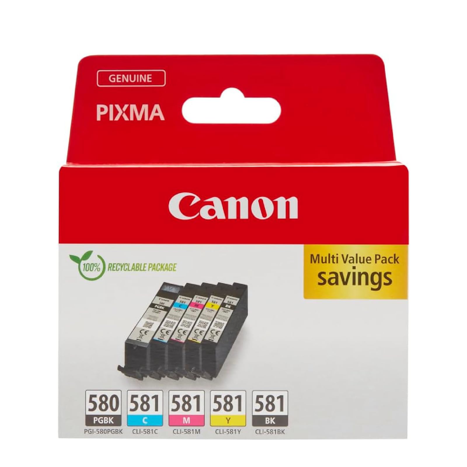 Canon PGI-580/CLI-581 Original Tintenpatronen Multipack 5er-Pack. Pigment-SW- & Dye-Farbpatronen für Canon Inkjetdrucker.