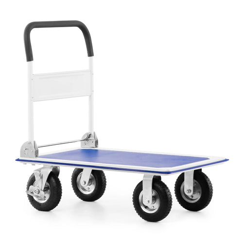 Pallit Carry-R Transportwagen klappbar 300kg Luftbereifung. Blauer, klappbarer Plattformwagen für 300kg Warentransport.