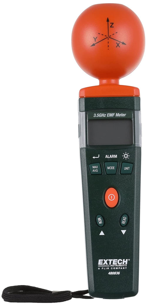 Extech 480836 Hochfrequenz-EMF-Messgerät - 3,5 GHz. Handliches, graues Gerät mit Display erfasst hochfrequente EMF.